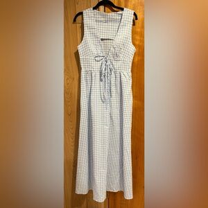Blue and White Gingham Sleeveless Maxi Dress